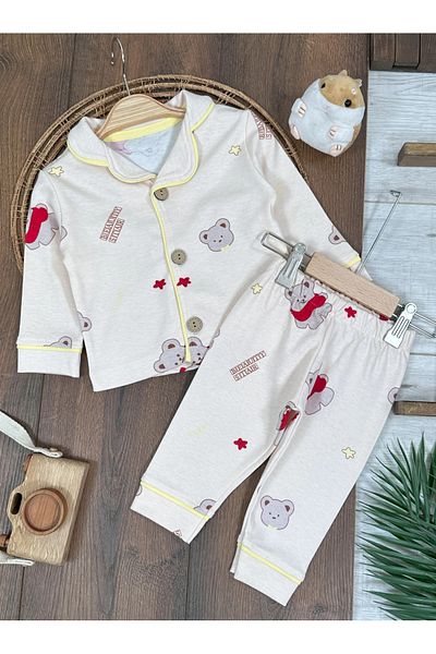 tiwitibaby 100% Cotton Soft Texture Double Breasted Lapel Front Button Seasonal Unisex Children's Pajamas Set