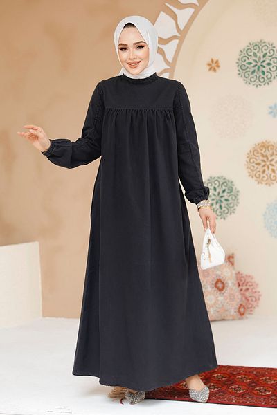 Neva Style Rochie neagră din denim Hijab - 19125S