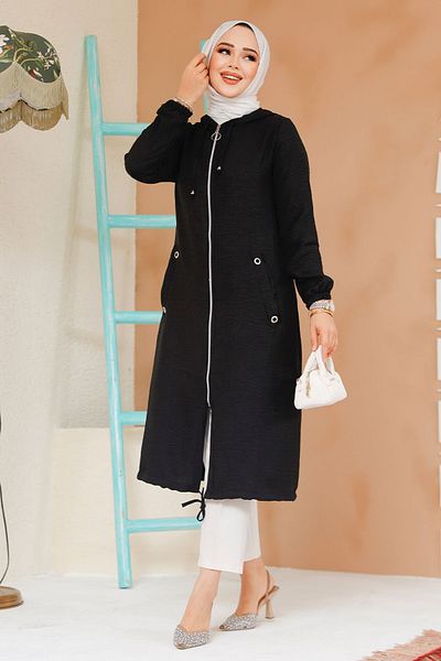 Neva Style Capac Hijab negru cu fermoar 70792S