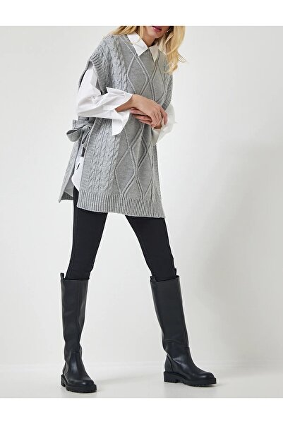 moda mh Women's Adjustable Patterned Side Tie 75 cm Sweater