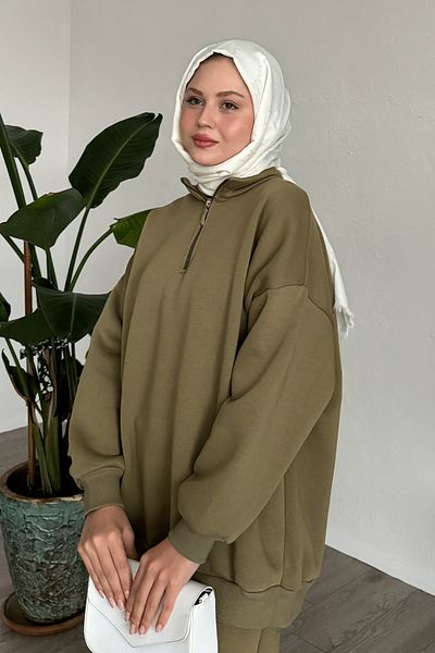 InStyle طقم كاكي مزدوج بسحاب مرتفع