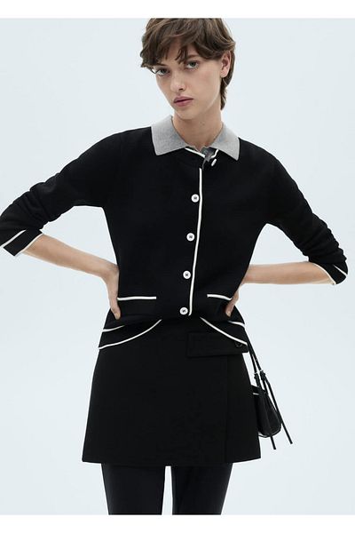 MANGO Woman Contrast Striped Cardigan
