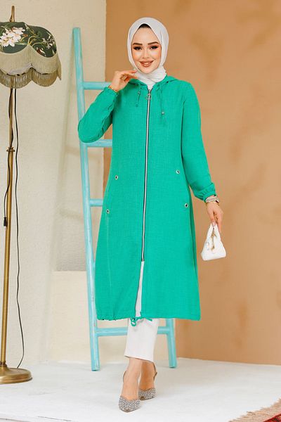 Neva Style Capac Hijab verde cu fermoar - 70792Y