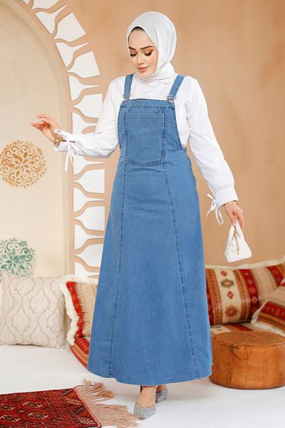 Neva Style Σκούρο Μπλε Μουσουλμανικό Φόρεμα Gilet - Τζιν 19131KM