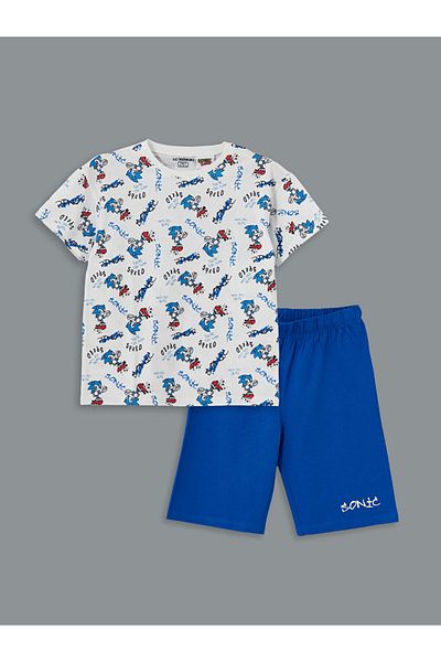LC Waikiki New Season Crew Neck Sonic Printed Boys' Shorts Pajama Set - S54518Z4