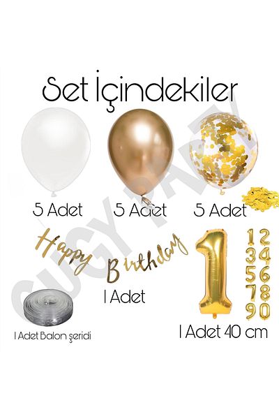 CUGY Boy & Girl Birthday Decoration 1-9 Years Old Optional Party Set Gold Transparent White Balloon Set