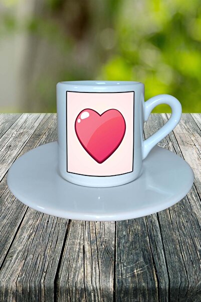 Arken Design Printed Turkish Coffee Cup for Valentine's Day - with Saucer and...