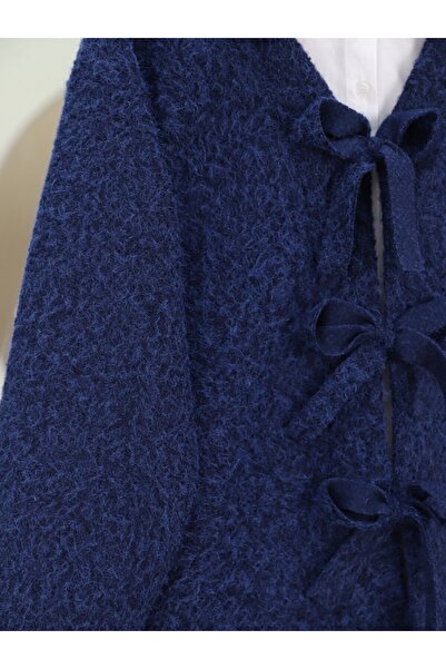 Modamorfo Front tied striped cashmere jacket - navy