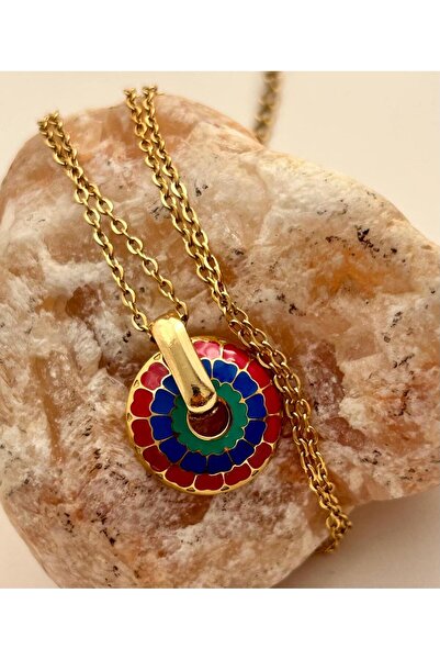juleeco Boho Stil Mineli Yuvarlak Gold Çelik Kolye