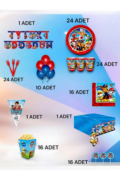 VibeHome Paw Patrol Themed Ultra-Luxury Set for 24 - Birthday Party and Fun Events
