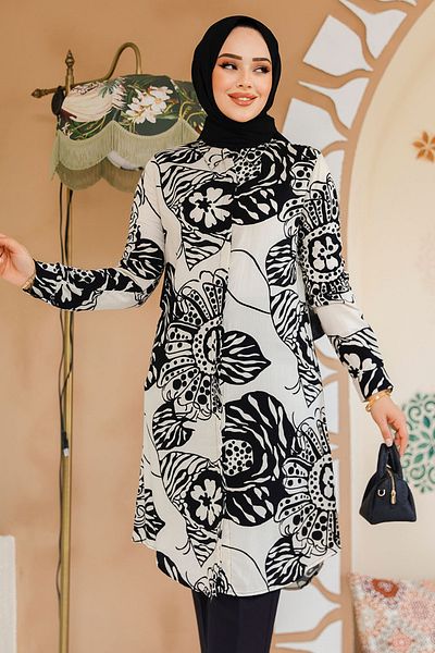 Neva Style Tunica Hijab cu model negru - 11712S