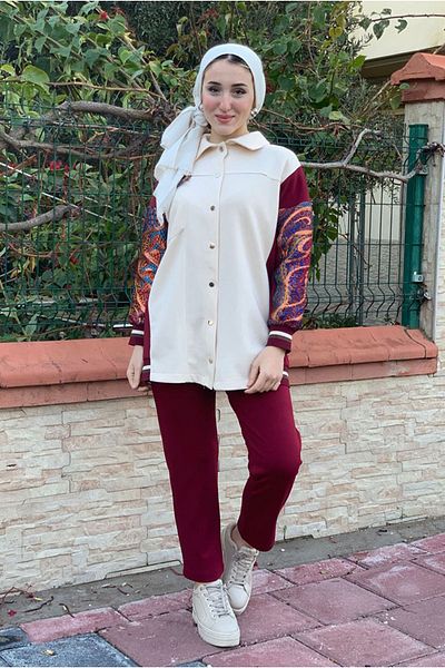 Moda Rosa 25K2239 - Claret Red - Authentic Glossy Embroidered Suit