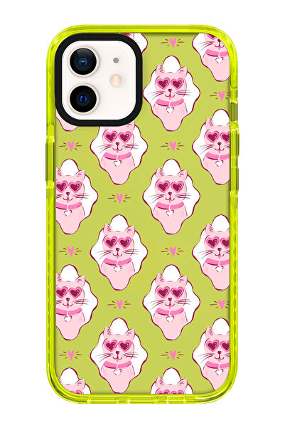 shoptocase iPhone 11 Uyumlu Kenar Korumalı Lovely Cat Desenli Sarı Telefon Kı...