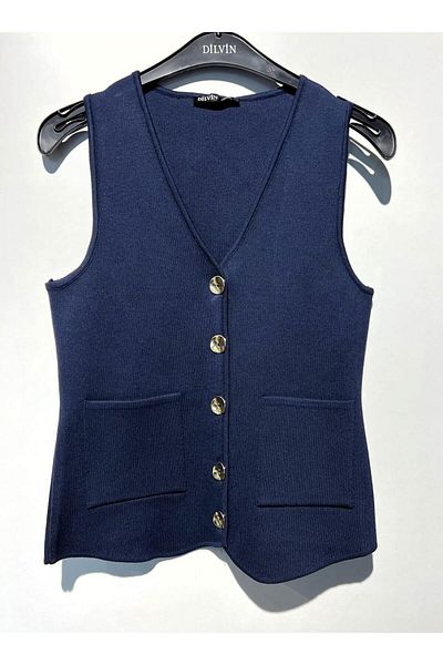 Dilvin 60294 Women's Crew Neck Buttoned Knitwear Vest