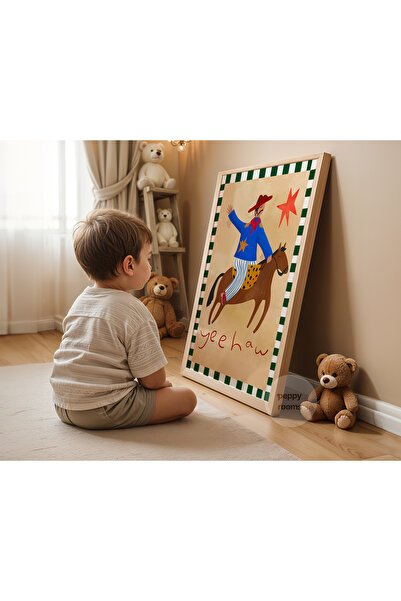 Peppy Rooms Doğal Ahşap Çerçeveli Çocuk Odası Tablo Duvar Dekorasyon Kovboy P...