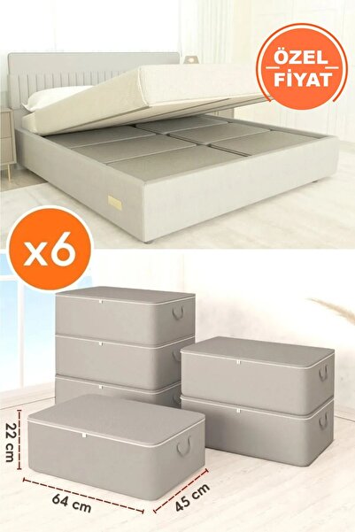 YEGGE 6 Adet Büyük Boy Antrasit Bazaaltı Hurç 64 X 45 X 22 Cm - Kalın Gramajlı Kumaş