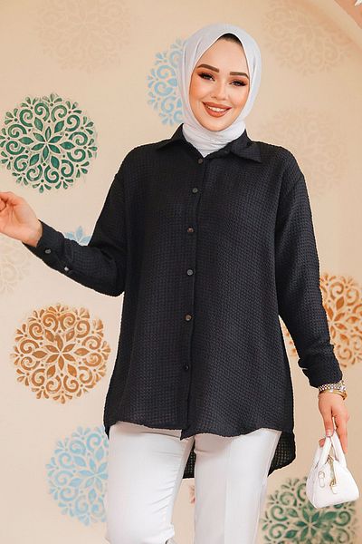 Neva Style Cămașă neagră Hijab Gingham - 70901S