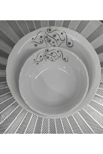 Porland Porcelain Yakamoz 12-Piece Plate Set for 6 People (Plate Bowl)