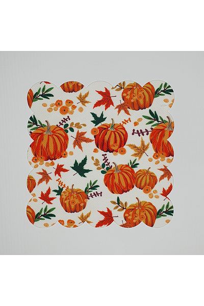 DECO Autumn Pumpkin Leaf Patterned Digital Printed Laser Cut Cocktail Napkin