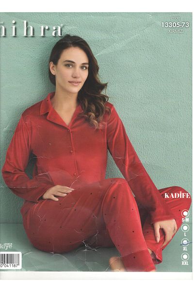Mihra Mi̇hra Front Buttoned Velvet Pajama Set