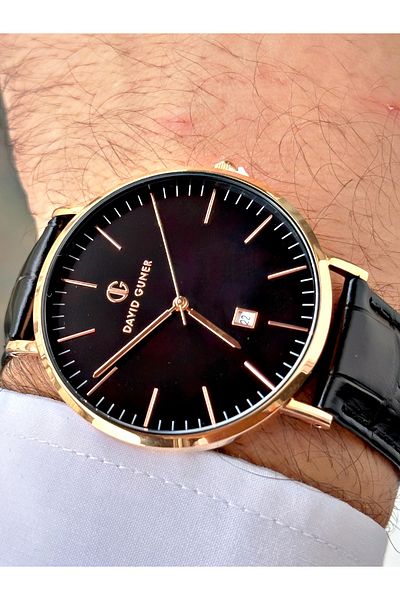 DAVID GUNER Function Black Color Leather Band Men's Wrist Watch 8074R2