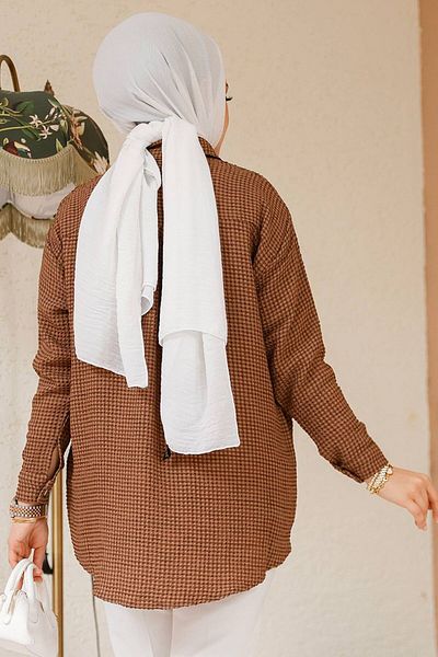 Neva Style Cămașă Hijab Maro Gingham 70901KH