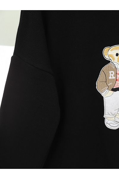 Modamorfo Teddy Bear Embroidered Long Back Sweater - Black