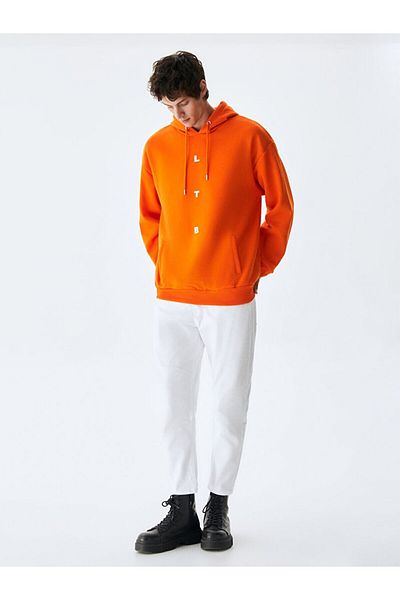 Ltb Orange Sweatshirt with Hooded Slogan