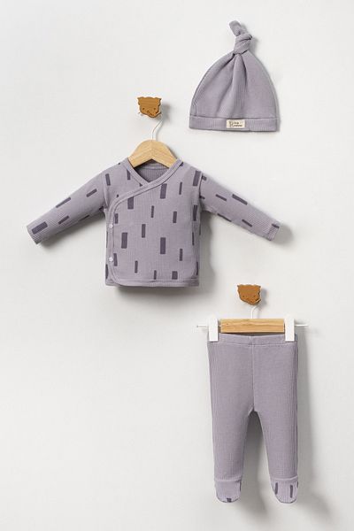 Belemir Kids 3-Piece Waffle Set with Side Snaps and Printed Booties