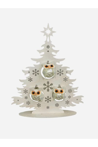 New Bliss Decor Studio 1 Adet Baykuş Detaylı Ahşap Yılbaşı Süs Ağaç 32 cm
