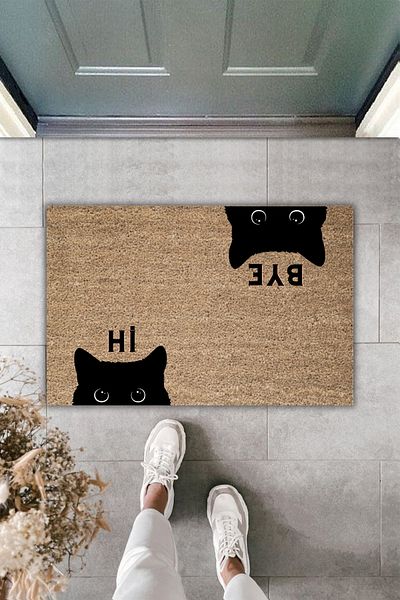 Dormot Home Colorful Patterned Door Mat with Digital Printing Black Kitten