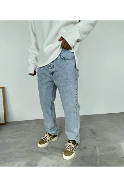 Gambocci Erkek Asit Yıkama Mavi Baggy Pantolon