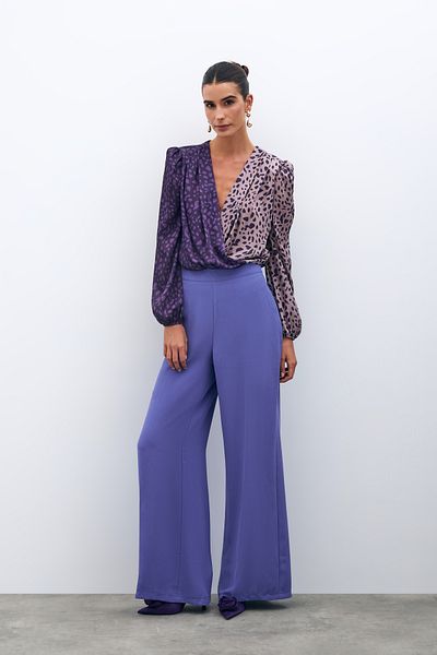 Sateen Loose Crepe Trousers - Purple