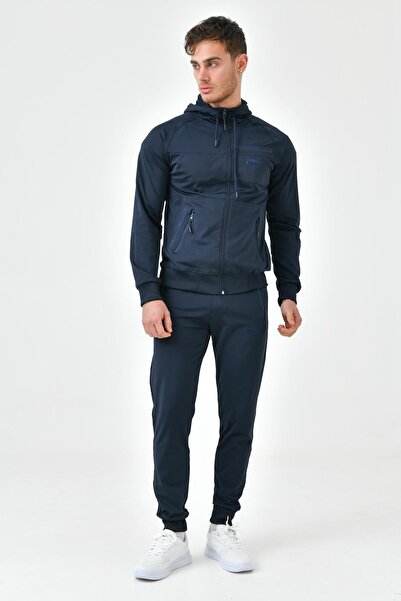 Cramp Spor Σετ ανδρικής φόρμας με φερμουάρ Navy Blue με κουκούλα Standard Fit Cuff Leg