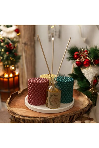 MissTulinaKozmetik Noel Temalı Kırmızı, Yeşil, Gold Mum ve Amber Aromalı Bamb...