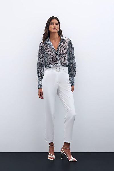 Sateen Pantaloni cu brâu cu talie înaltă - EKRU