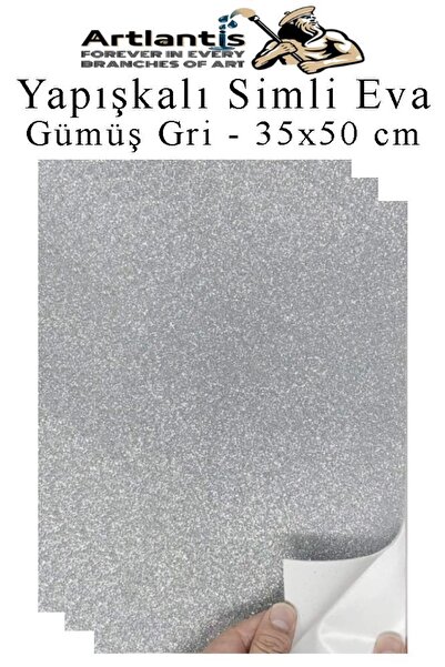 Artlantis Gümüş Gri Yapışkanlı Simli Eva 35x50 cm 3 Adet Simli Yapışkanlı Eva...