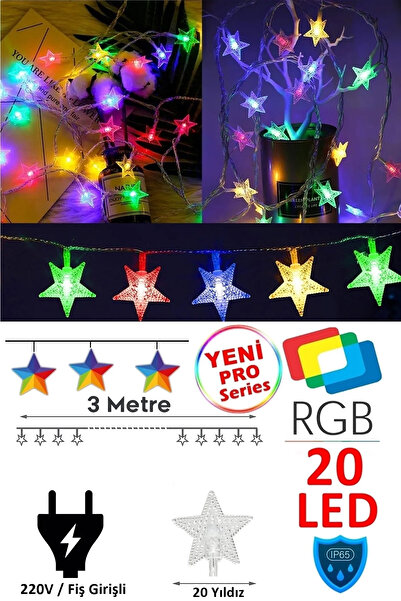 SULED Fişli Rgb Yıldız Led 3 Mt 20 Led Dekoratif Yıldızlı Yılbaşı Cam Ağacı Yılbaşı Süs Led Işık Şerit Led
