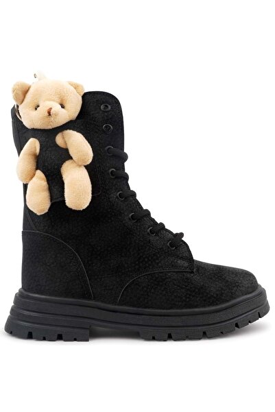 Kocamanlar Ayakkabı Kids Club Shoes Perla Hayvan Figürlü Ortopedik Kaymaz Taban Unisex Çocuk Bot Siyah
