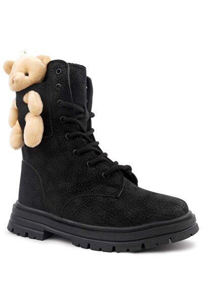 Kocamanlar Ayakkabı Kids Club Shoes Perla Hayvan Figürlü Ortopedik Kaymaz Taban Unisex Çocuk Bot Siyah