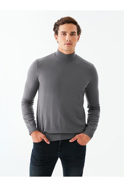 Ltb Stand Collar Knitwear Dark Gray Sweater