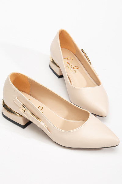 Berfu shoes حذاء نسائي بكعب منخفض 3 سم باللون البيج مريح وكامل