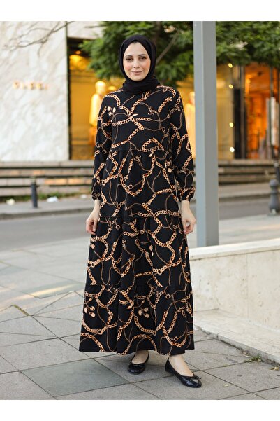 ZENANE Patterned Hijab Dress - Beige - ZENANE