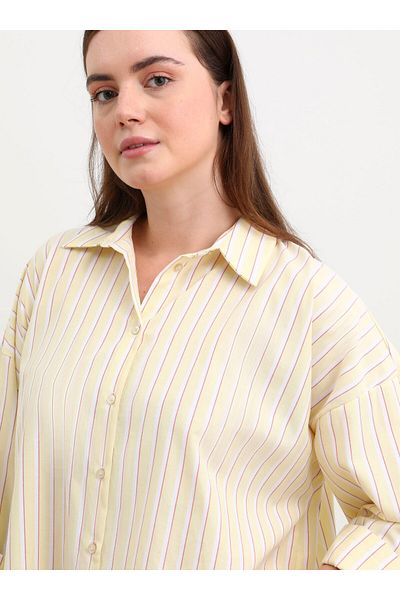 ALİA Plus Size Striped Poplin Blouse - Yellow - Alia