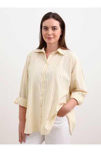 ALİA Plus Size Striped Poplin Blouse - Yellow - Alia