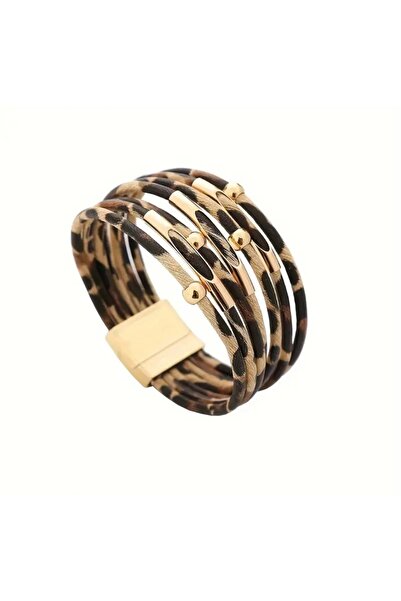 NEGO ACCESORİES LEOPAR DESENLİ ÇOKLU SARMA MANYETİK TOKALI BOHEM BİLEKLİK