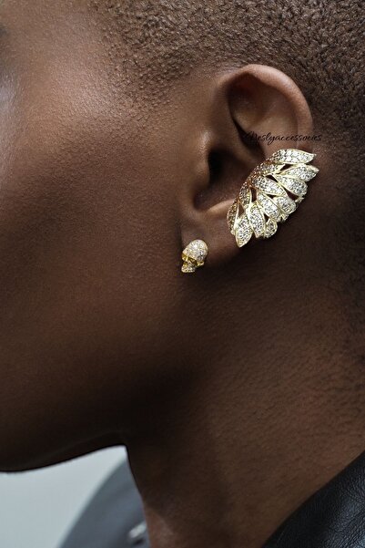 neslyaccessories 14K Gold Renk Zirkon Taşlı Earcuff