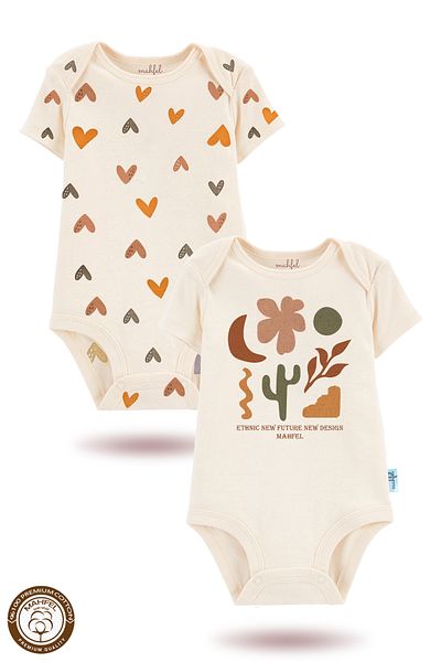 MAHFEL 2-Piece 100% Cotton Organic Printed Snap Fastener Baby Bodysuit