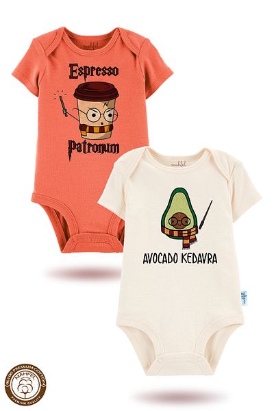 MAHFEL 2-Piece 100% Cotton Organic Printed Snap Fastener Baby Bodysuit