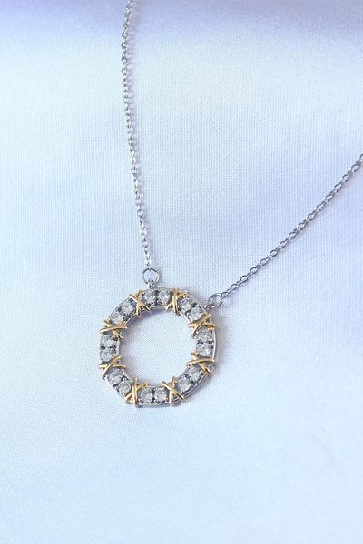 Store 316l Steel Silver Color Zircon Stone Gold Detail Xoxo Women's Necklace